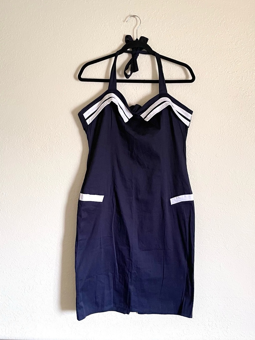 Collectif Navy White Halter Sailor Pencil Dress